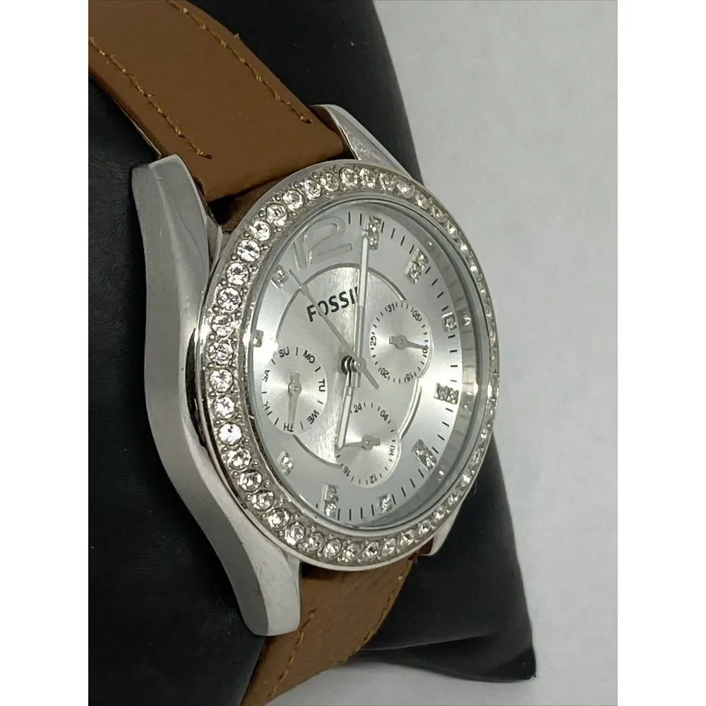 Fossil ES3202 Womens Brown Leather Analog White Dial Quartz Genuine Watch HK1064